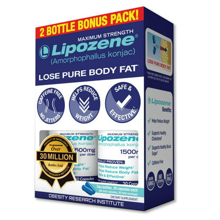 Lipozene - Weight Loss Supplement Diet Pills - Appetite Suppressant and Control - Two Bottles 60 Capsules Total NEW - 182112000205