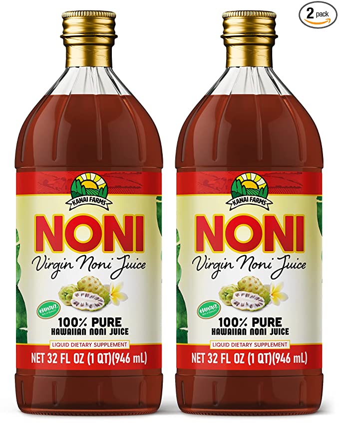  Virgin Noni Juice - 100% Pure Hawaiian Noni Juice - 2 Pack of 32oz Glass Bottles  - 182391000828