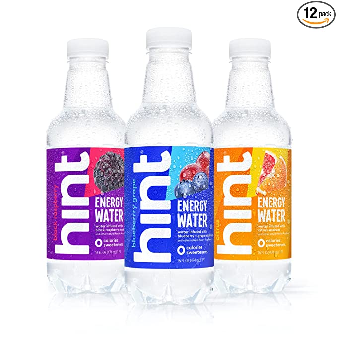  Hint Energy Water Variety Pack (Pack of 12), 16 Ounce Bottles, Caffeinated Water, 4 Bottles Each of - 184739002969