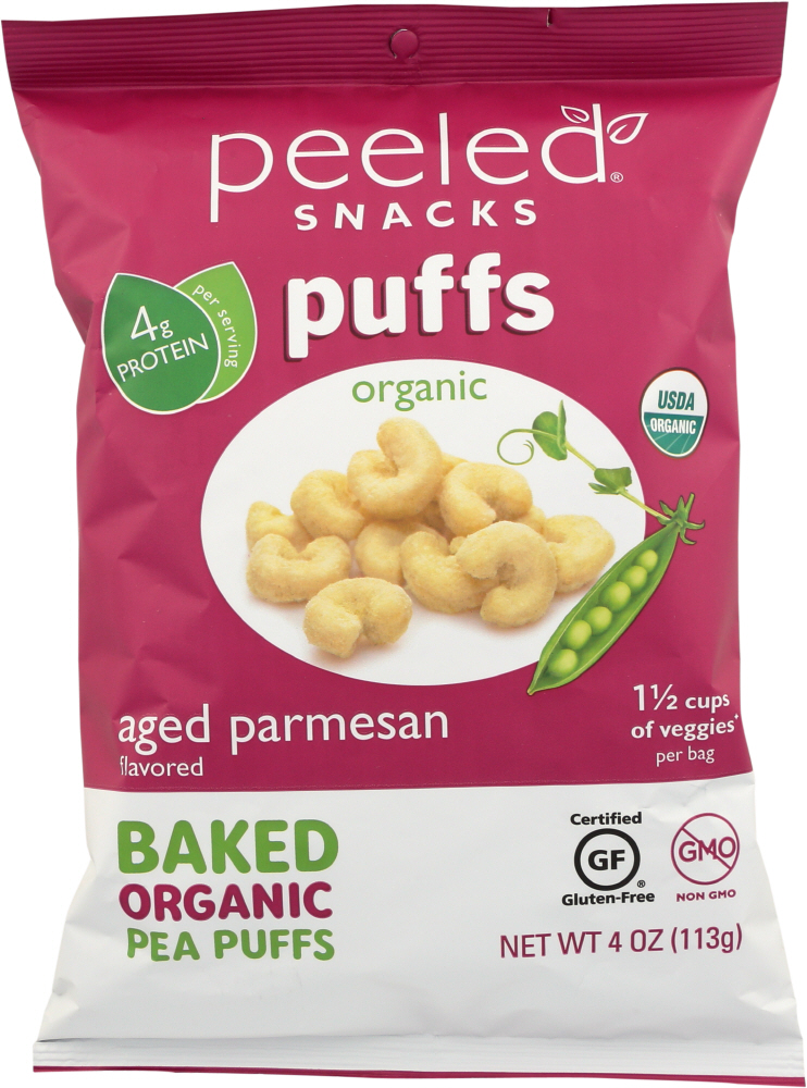 PEELED SNACKS: Organic Aged Parmesan Puffs, 4 oz - 0185889000553