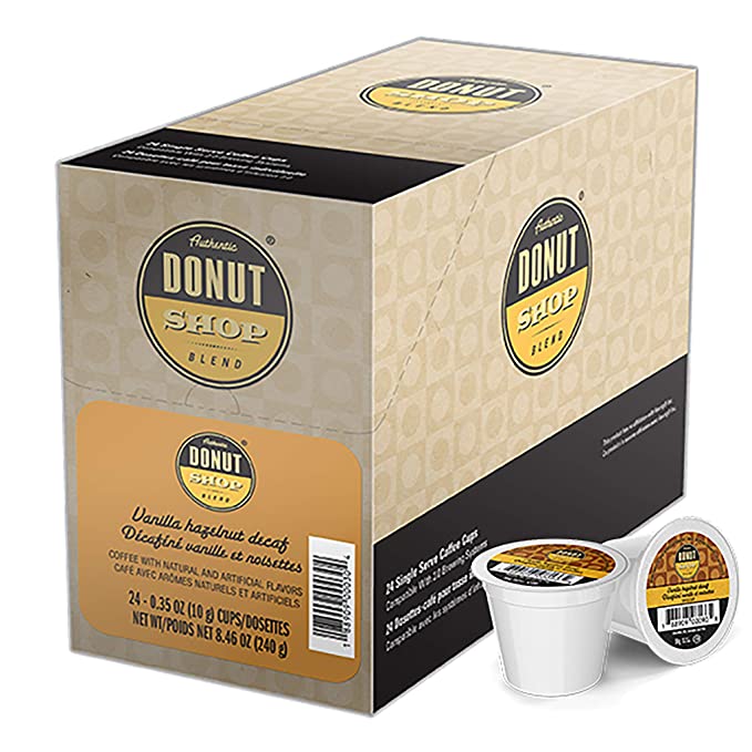  Authentic Donut Shop Blend Decaf Vanilla Hazelnut Single Serve Cups for Keurig K Cup Brewers, 24 Count  - 188909000304
