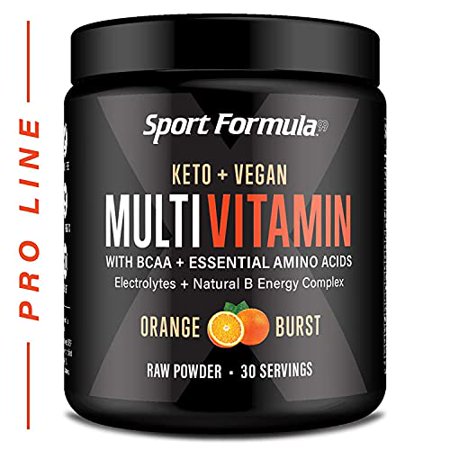 Multivitamin Powder - Keto Drink Mix for Men Women BCAA Amino Acids Won?t Upset Your Stomach - Keto Vegan Multivitamin with Electrolytes Super B Complex Digestive Enzyme (Orange Burst) - 189035000046