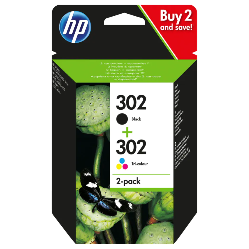 HP Tintenpatronen 302 2er-Set Schwarz und Farbe - 190780475904