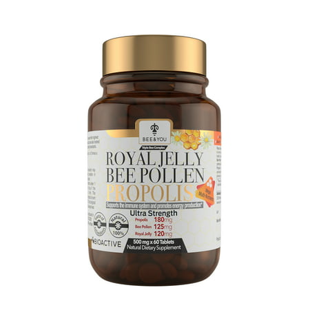 BEE and You Royal Jelly + Propolis + Bee Pollen Tablets - High Potency - No Artificial Flavor - No Preservatives - No Added Sugar- No Soy - No Gelatin - Non GMO - Gluten Free 500 mg x 60 Tablets - 190853001078