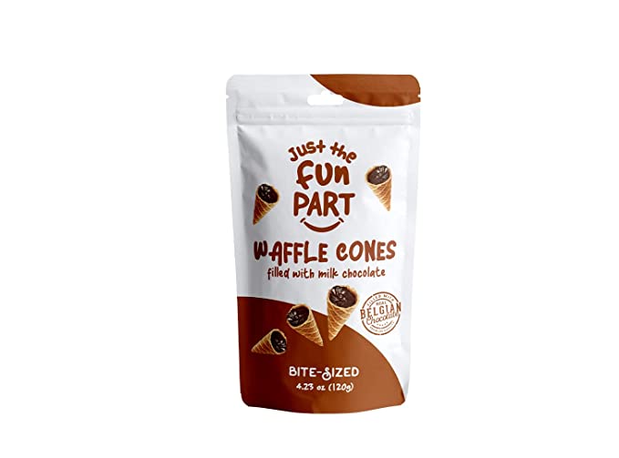  Just The Fun Part - Bite-Size Crispy Mini Waffle Cones - Filled With Premium Belgian Milk Chocolate - Great For Snacks, Desserts, Grab & Go – (Single Pack - 4.23 oz Bag)  - 191414013103