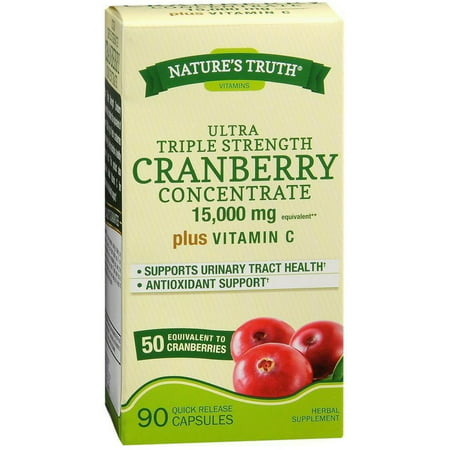 Nature s Truth Triple Strength Cranberry Concentrate 15000 mg Plus Vitamin C Capsules 90 ea (Pack of 4) - 191567080762