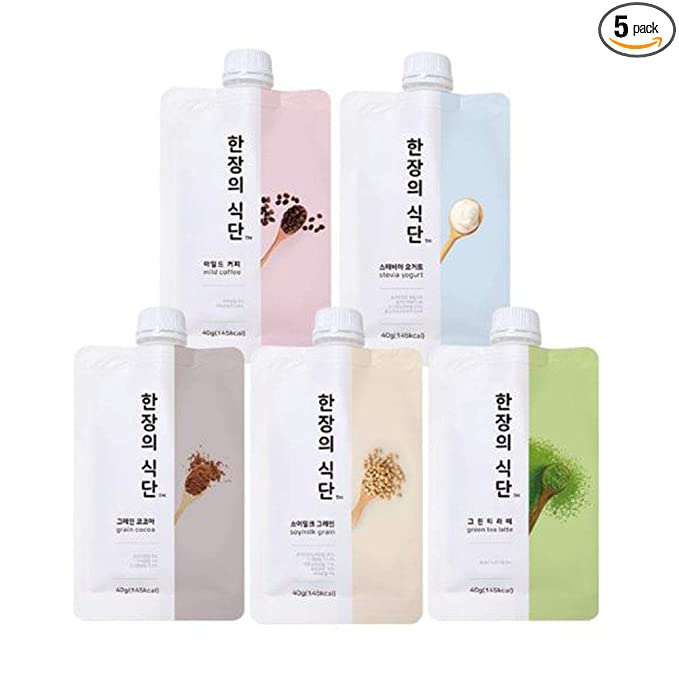  On-the-Go Meal Replacement Powder 40g x 5 Pouches (Pack of 1) - Korean Healthy Shake Breakfast Simple Meal [한장의 식단] (A Pack of Each 5 Flavor)  - 191752167995