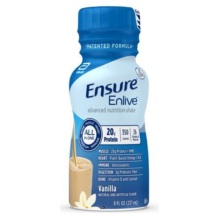 Ensure Enlive Meal Replacement Shake, 20g Protein, 350 Calories, Advanced Nutrition Protein Shake, Vanilla, 8 fl oz, 16 Bottles - 191770583333