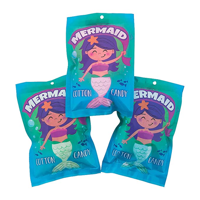 Mermaid Cotton Candy (Individually wrapped 12 Pack) Watermelon, Pineapple, Blueberry - - 192073030012