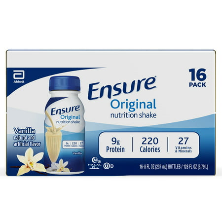 Ensure Original Nutrition Shake with 9 grams of protein Meal Replacement Shakes Vanilla 8 fl oz 16 Count ( 2 Packs of 16 counts - 32 counts total) - 194223260492
