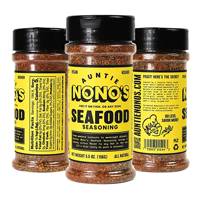 Auntie Nono’s All-Natural Seafood Seasoning - Savory Citrus Fish Rub with Lemon, Paprika, Celery and Mustard - 195893015443