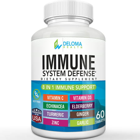 8 in 1 Immune System Support Supplement with Vitamin C D3 Zinc Elderberry Echinacea Turmeric Ginger and Garlic by Deloma Health - 195893571666