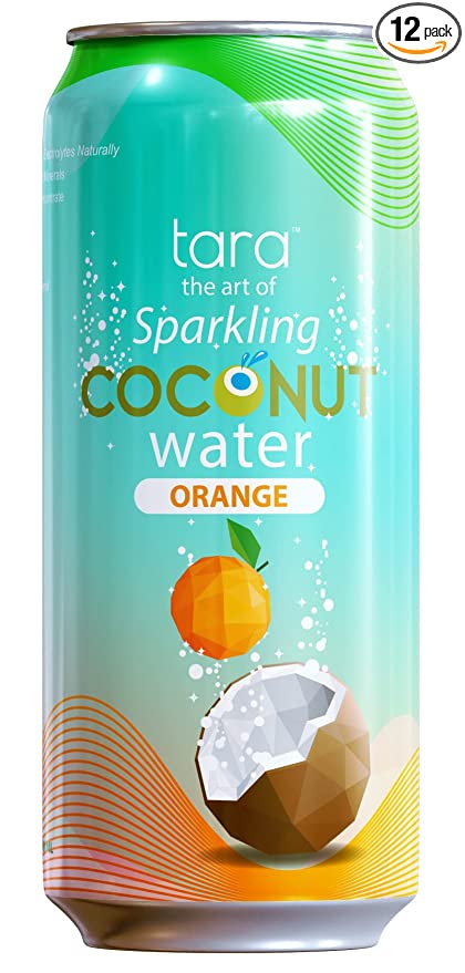 Tara Sparkling Coconut Water | Orange | Antioxidant | 16.9 fl.oz (12 Pack) - 195893817726