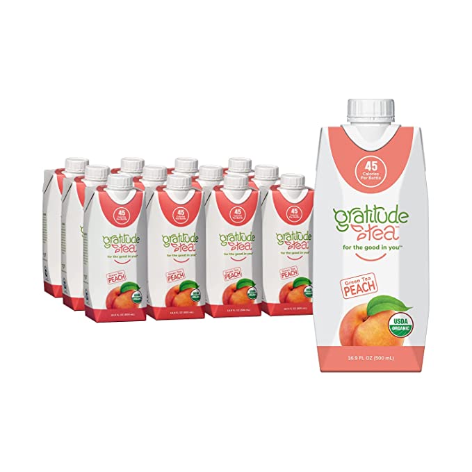 Gratitude Organic Darjeeling Green Tea, Premium Ready-To-Drink 16.9 FL Oz, (12-Pack) 100% USDA Organic, 45 Calories (Peach Flavor)… - 196852420858