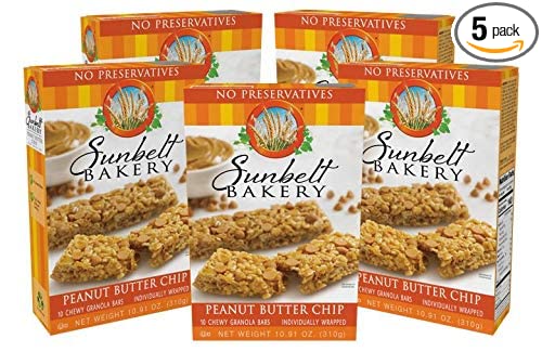  Sunbelt Bakery Peanut Butter Chip Chewy Granola Bars, 5 Boxes, No Preservatives (50 Bars)  - 024300031083