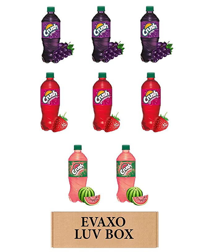 LUV BOX- VARIETY Soft drinks 20 oz. pack of 8 BOTTLES , Crush Grape , Crush Strawberry , Crush Watermelon.by evaxo - 300713900162