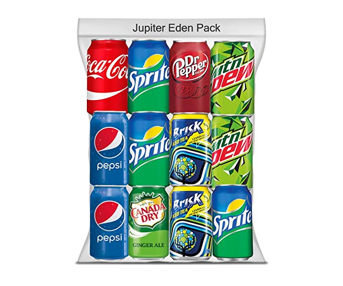  Jupiter Eden Soda Variety Bundle | Multi Flavor Soft Drink Pack | Assortment of Cola,Sprite, Mountain Dew, Dr. Pepper, Sunkist, Canada Dry Ginger Ale, Brisk Iced Tea | The Beverage Care Package (12 Fl Oz (Pack of 12))  - 300713996240