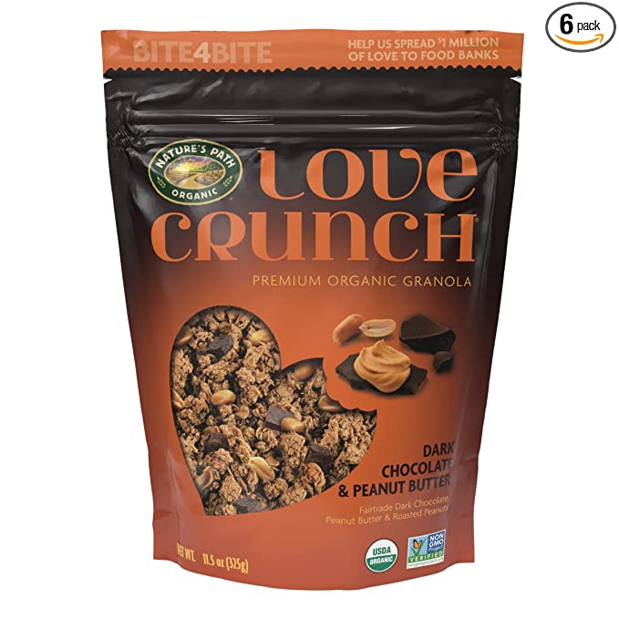 Love Crunch Organic Dark Chocolate and Peanut Butter Granola, 11.5 Ounce (Pack of 6), Non-GMO, Fair Trade, by Nature's Path - 300716704712