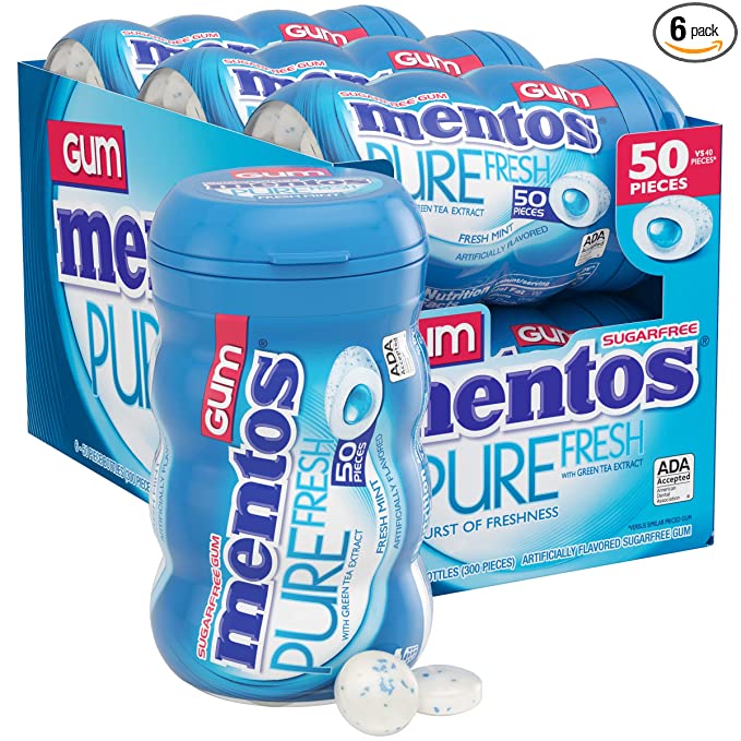 Mentos, Pure Fresh Mint Sugarfree Gum - 073390012137
