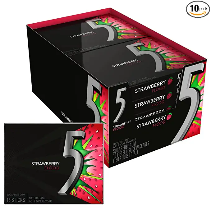  5 Gum Strawberry Flood Sugarfree Gum, 15Piece (Pack of 10)  - 773821914480