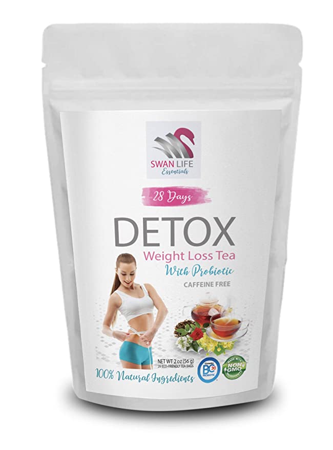  probiotic tea bags – caffeine free – weight loss tea for women - fat burner - 28 DAY DETOX WITH PROBIOTIC CAFFEINE FREE herbal tea - by SWAN LIFE ESSENTIALS  - 300873096040