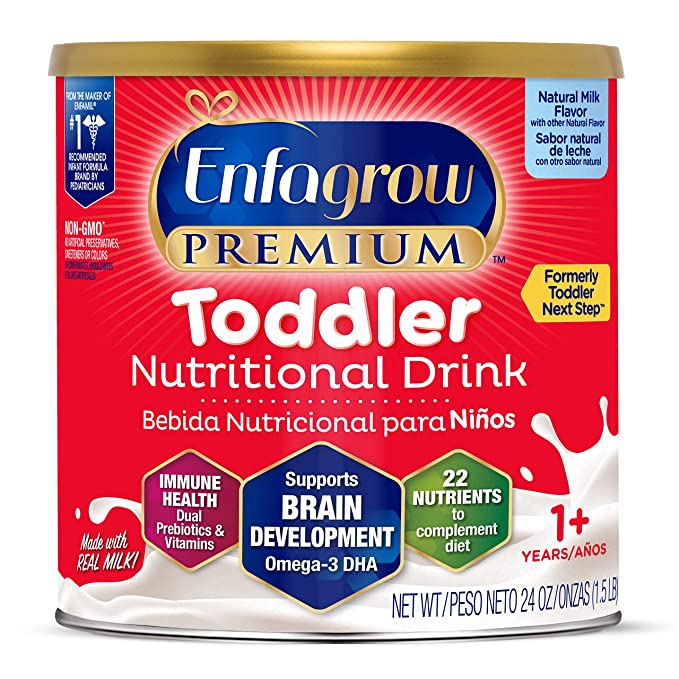 Enfagrow Premium Toddler Transitions Nutritional Drink, Natural Milk Flavor, Omega-3 DHA for Brain Support, Prebiotics & Vitamins for Immune Health, Non-GMO, 24 Oz Powder Can - 615317022845