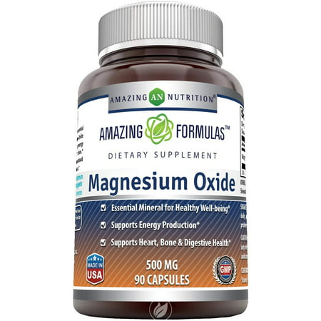 Amazing Formulas Magnesium Oxide Supplement - 500mg 90 Capsules (Non-GMO Gluten Free) - Essential Mineral For Healthy Well-Being Supports Energy Production Supports Heart Bone & Digestive Health - 301153363821