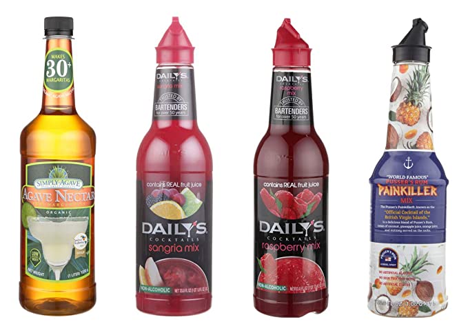 LUV BOX-Variety COCKTAIL MIXERS,33.8 Oz,Pack of 4,PUSSER'S PAINKILLER MIX,DAILY'S RASPBERRY DAIQUIRI MIX,DAILY'S SANGRIA MIX,SIMPLY AGAVE AGAVE NECTAR LIGHT by evaxo - 301158400248