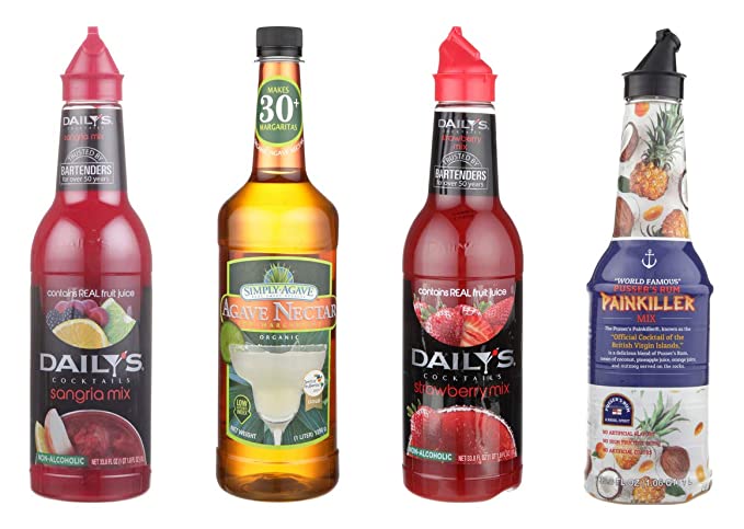 LUV BOX-Variety COCKTAIL MIXERS,33.8 Oz,Pack of 4,PUSSER'S PAINKILLER MIX,DAILY'S STRAWBERRY DAIQUIRI MIX,DAILY'S SANGRIA MIX,SIMPLY AGAVE AGAVE NECTAR LIGHT by evaxo - 301158400347