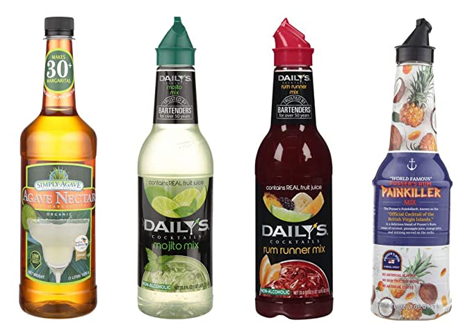 LUV BOX-Variety COCKTAIL MIXERS,33.8 Oz,Pack of 4,PUSSER'S PAINKILLER MIX,DAILY'S RUM RUNNER MIX,DAILY'S MOJITO MIX,SIMPLY AGAVE AGAVE NECTAR LIGHT by evaxo - 301158400392