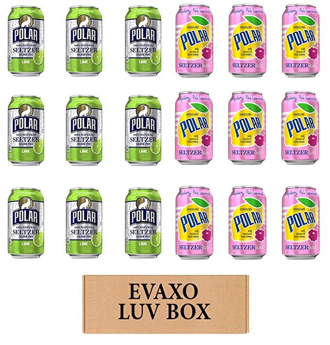 LUV BOX - VARIETY POLAR SELTZER WATER , 12oz CANS , PACK OF 18 , lime , SELTZER'ADE RASPBERRY MANGO LEMONADE by evaxo - 301158413712