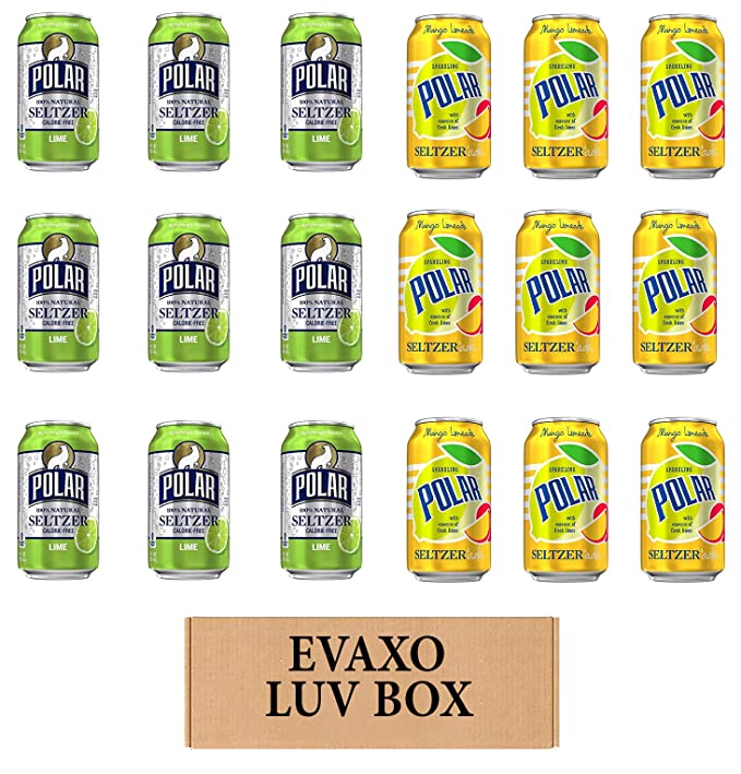 LUV BOX - VARIETY POLAR SELTZER WATER , 12oz CANS , PACK OF 18 , lime , SELTZER'ADE MANGO LEMONADE by evaxo - 301158413729