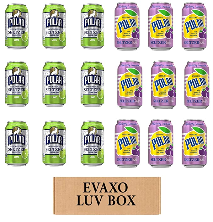  LUV BOX - VARIETY POLAR SELTZER WATER , 12oz CANS , PACK OF 18 , lime , SELTZER'ADE BLUEBERRY LEMONADE by evaxo  - 301158413743