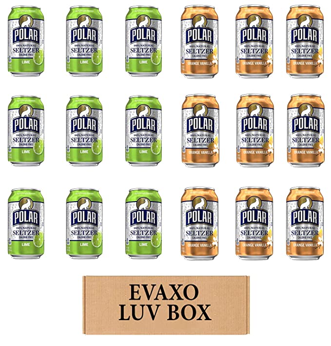  LUV BOX - VARIETY POLAR SELTZER WATER , 12oz CANS , PACK OF 18 , lime , ORANGE VANILLA by evaxo  - 301158413781