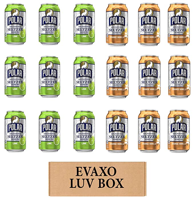 LUV BOX - VARIETY POLAR SELTZER WATER , 12oz CANS , PACK OF 18 , lime , ORANGE VANILLA by evaxo - 301158413781