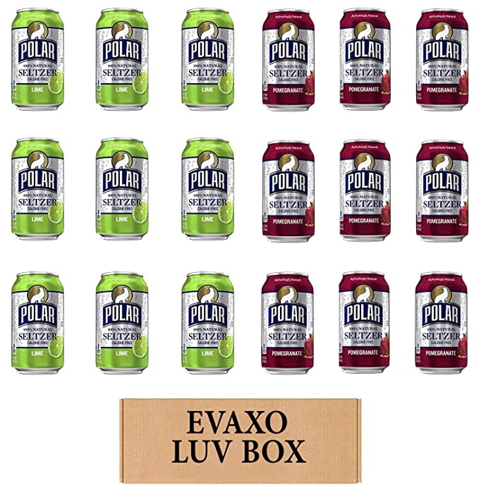 LUV BOX - VARIETY POLAR SELTZER WATER , 12oz CANS , PACK OF 18 , lime , POMEGRANATE by evaxo - 301158413798
