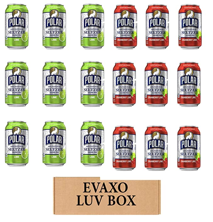 LUV BOX - VARIETY POLAR SELTZER WATER , 12oz CANS , PACK OF 18 , lime , CRANBERRY LIME by evaxo - 301158413811