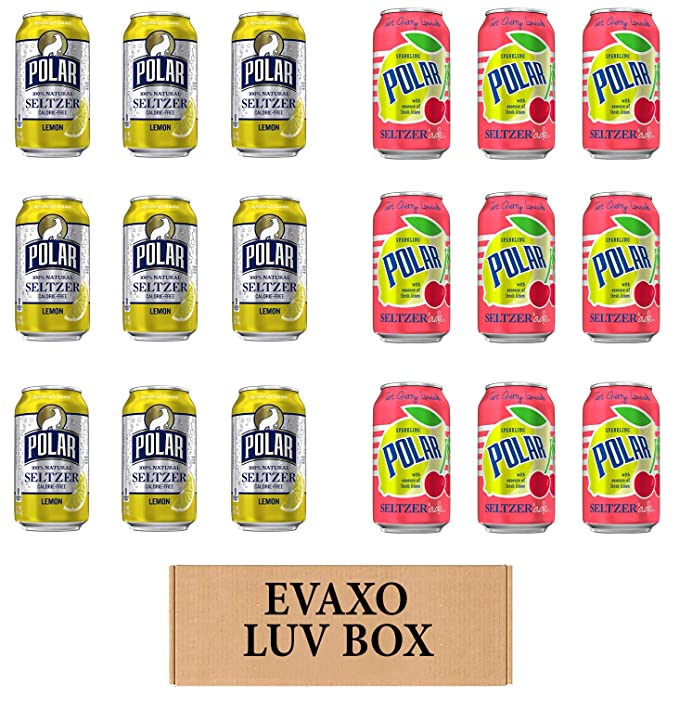 LUV BOX - VARIETY POLAR SELTZER WATER , 12oz CANS , PACK OF 18 , lemon , SELTZER'ADE TART CHERRY LIMONADE by evaxo - 301158413842