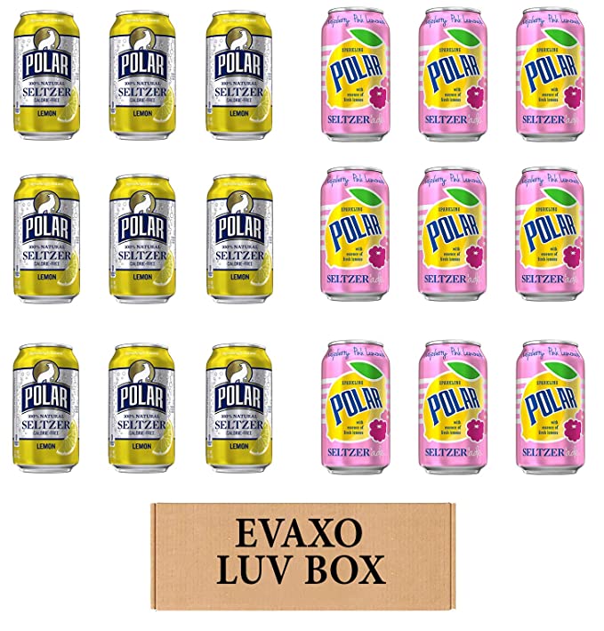 LUV BOX - VARIETY POLAR SELTZER WATER , 12oz CANS , PACK OF 18 , lemon , SELTZER'ADE RASPBERRY MANGO LEMONADE by evaxo - 301158413859