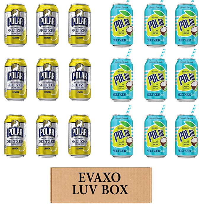 LUV BOX - VARIETY POLAR SELTZER WATER , 12oz CANS , PACK OF 18 , lemon , SELTZER'ADE COCONUT LEMONADE by evaxo - 301158413873