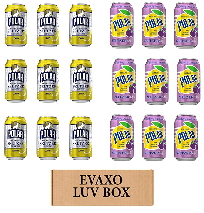 LUV BOX - VARIETY POLAR SELTZER WATER , 12oz CANS , PACK OF 18 , lemon , SELTZER'ADE BLUEBERRY LEMONADE by evaxo - 301158413880