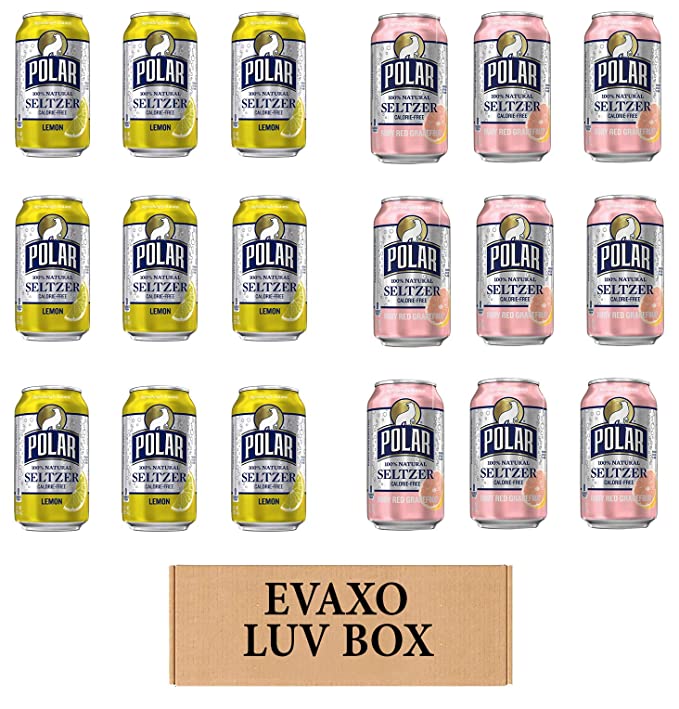 LUV BOX - VARIETY POLAR SELTZER WATER , 12oz CANS , PACK OF 18 , lemon , RUBY RED GRAPEFRUIT by evaxo - 301158413910