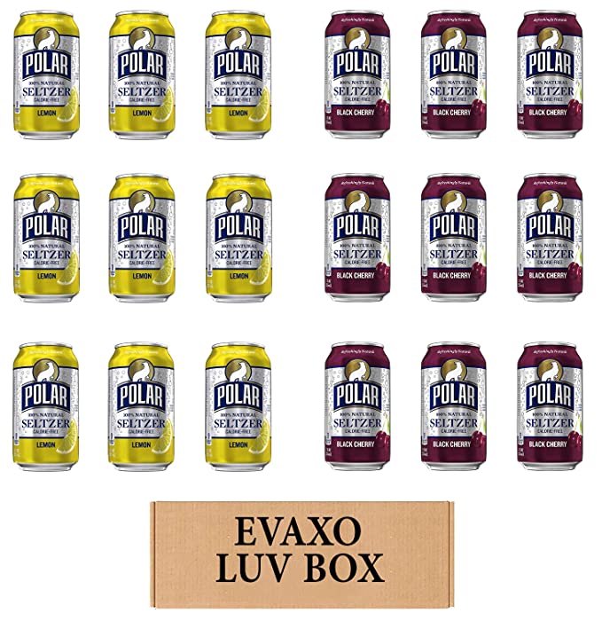  LUV BOX - VARIETY POLAR SELTZER WATER , 12oz CANS , PACK OF 18 , lemon , black cherry by evaxo  - 301158413965
