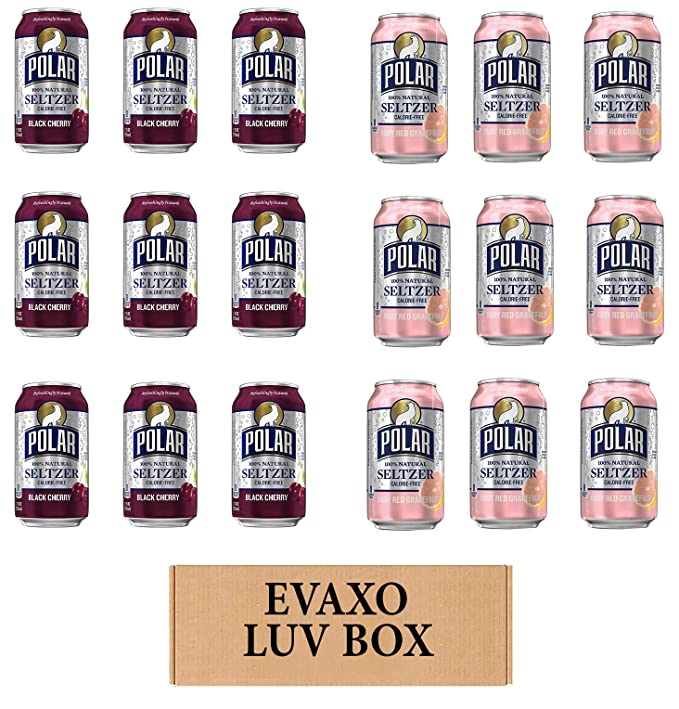  LUV BOX - VARIETY POLAR SELTZER WATER , 12oz CANS , PACK OF 18 , black cherry , RUBY RED GRAPEFRUIT by evaxo  - 301158414016