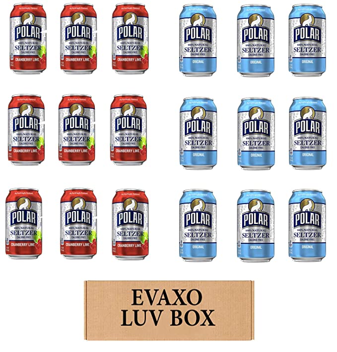 LUV BOX - VARIETY POLAR SELTZER WATER , 12oz CANS , PACK OF 18 , CRANBERRY LIME ,ORIGINAL by evaxo - 301158414092