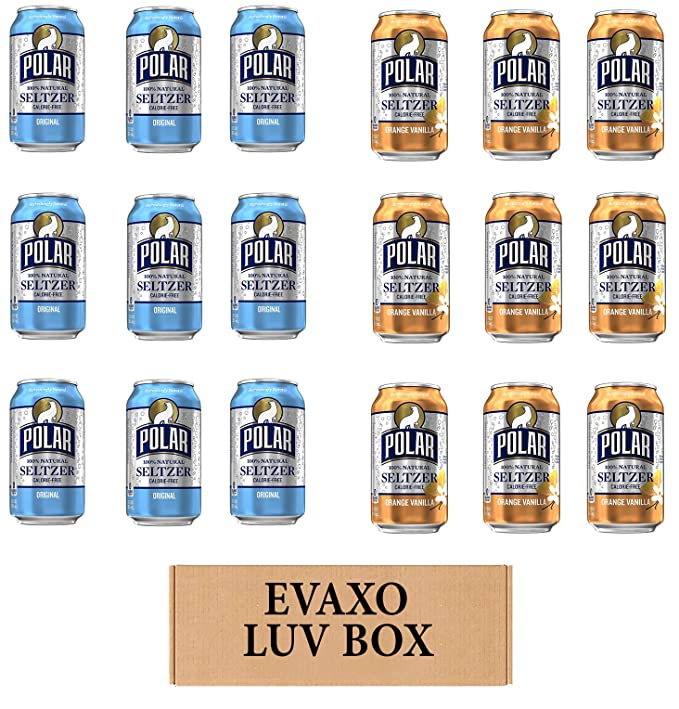  LUV BOX - VARIETY POLAR SELTZER WATER , 12oz CANS , PACK OF 18 , ORIGINAL , ORANGE VANILLA by evaxo  - 301158414214