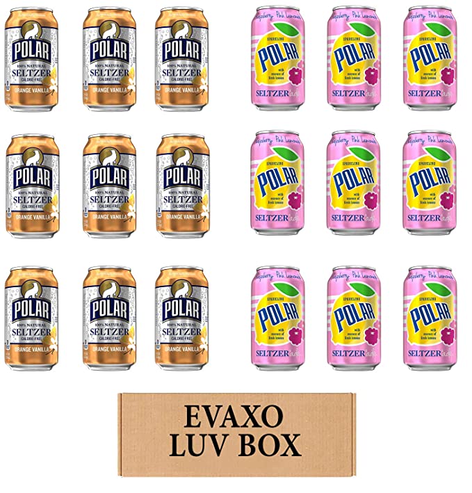 LUV BOX - VARIETY POLAR SELTZER WATER , 12oz CANS , PACK OF 18 , ORANGE VANILLA , SELTZER'ADE RASPBERRY MANGO LEMONADE by evaxo - 301158414313