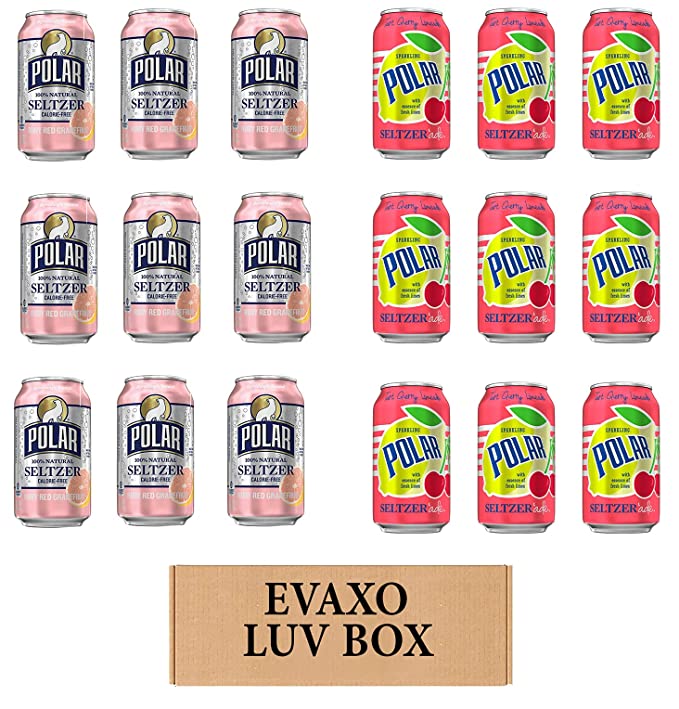 LUV BOX - VARIETY POLAR SELTZER WATER , 12oz CANS , PACK OF 18 , RUBY RED GRAPEFRUIT , SELTZER'ADE TART CHERRY LIMONADE by evaxo - 301158414535
