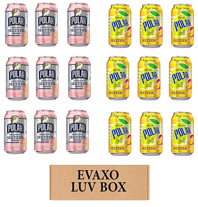 LUV BOX - VARIETY POLAR SELTZER WATER , 12oz CANS , PACK OF 18 , RUBY RED GRAPEFRUIT , SELTZER'ADE MANGO LEMONADE - 301158414559