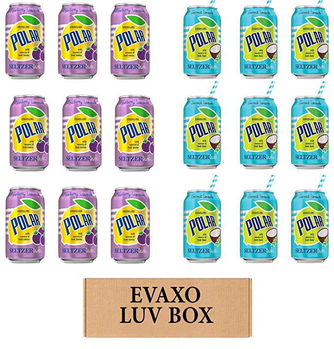 LUV BOX - VARIETY POLAR SELTZER WATER , 12oz CANS , PACK OF 18 ,SELTZER'ADE BLUEBERRY LEMONADE , SELTZER'ADE COCONUT LEMONADE by evaxo - 301158414658